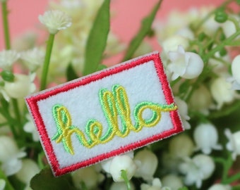 Hello Embroidered Iron On Patch: Applique