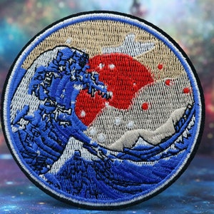 The great Wave badge,Sea wave patch,sunset ,The great wave off Kanagawa ,iron on patch,embroidered,edge burn out,Applique
