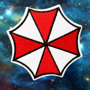 Geborduurde patch Umbrella Corporation, Resident Evil opstrijkbare patch, geborduurd, rand doorgebrand, appliqué