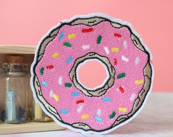 Pink Donut patch,Food , iron on patch,embroidered,edge burn out,Applique,DIY,patch for mask