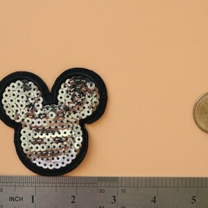 Silver sequined Mickey patch,Shinning iron on patch,embroidered,edge burn out,Applique,DIY,patch for mask image 3