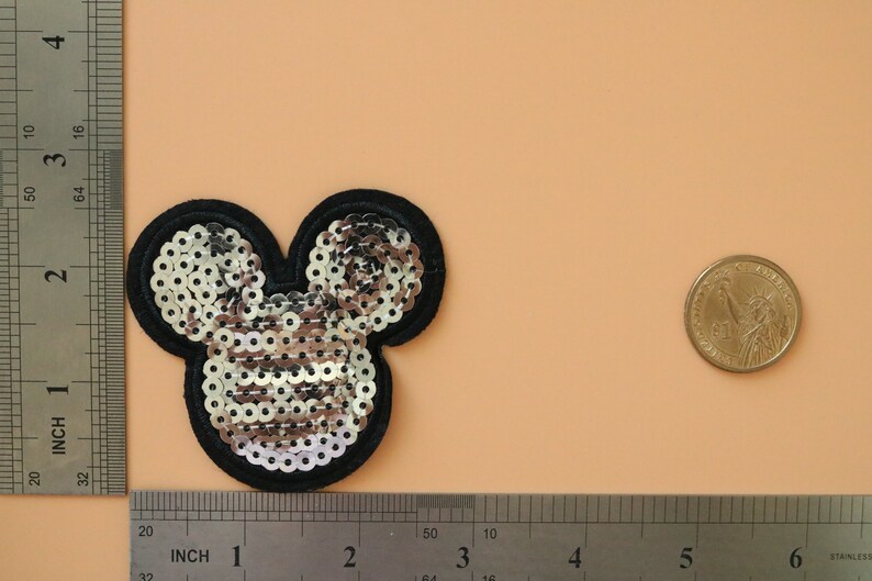Silver sequined Mickey patch,Shinning iron on patch,embroidered,edge burn out,Applique,DIY,patch for mask image 3