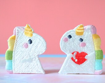 Rainbow Unicorn Embroidered Patch, Heart Applique, DIY Mask
