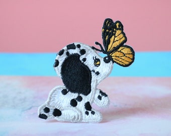 Spotty Dog & Butterfly Embroidered Iron-On Patch