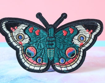 Dark Green Butterfly Patch: Embroidered Iron-On Applique