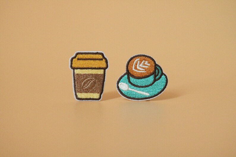 Coffee time embroidered patch, latte art patch, iron on patch,embroidered,edge burn out,Applique image 2