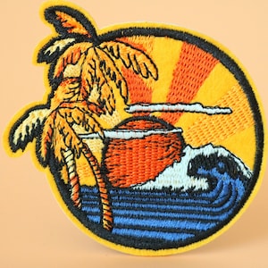 Remendo de onda do mar, remendo de verão, remendo de praia, remendo para passar a ferro, bordado, bordas queimadas, aplique, faça você mesmo, remendo para máscara