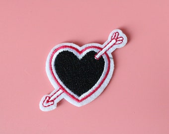 Black Heart Arrow Embroidered Iron-On Patch