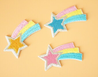 Shooting stars embroidered patch,Rainbow stars patch, iron on patch,embroidered,edge burn out,Applique
