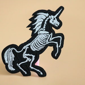 Unicorn skeleton embroidered patch,iron on patch,embroidered,edge burn out,Applique