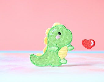 Dinosaur Love Embroidered Iron On Patch, DIY Applique