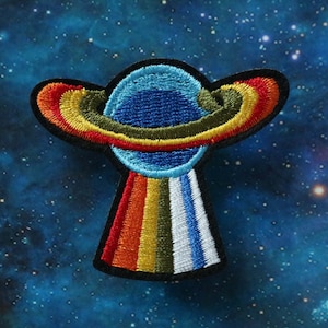 Rainbow Planet,UFO patch,Space , embroidered patch, iron on patch,embroidered,edge burn out,Applique