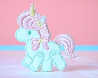 Pink & Blue Unicorn Embroidered Iron-On Patch
