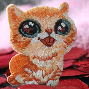 Cute kitten embroidered patch,Orange,cat, iron on patch,embroidered,edge burn out,Applique
