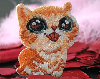 Cute kitten embroidered patch,Orange,cat, iron on patch,embroidered,edge burn out,Applique