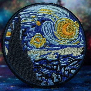 The Starry night patch,De sterrennacht embroidered patch,Vincent Van Gogh patch,Impressionism iron on patch,embroidered,Applique