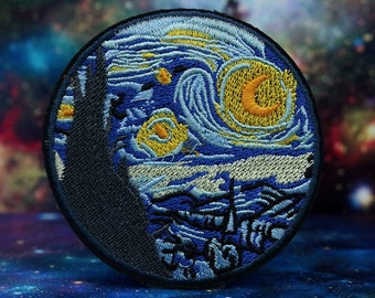 Starry Night Embroidered Patch: Van Gogh Impressionism Applique