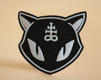 Magische kat, opstrijkbare patch, geborduurd, rand burn-out, appliqué!