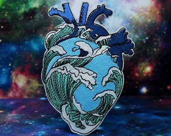 Heart Wave,The great wave off Kanagawa patch,iron on patch,embroidered,edge burn out,Applique