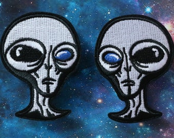 Alien Embroidered Iron On Patches: UFO Space Applique