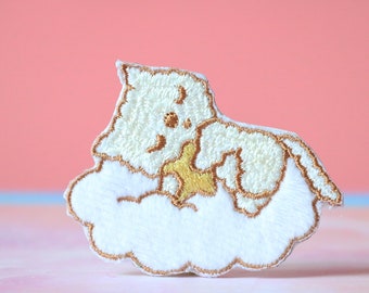 Kitty Sleeping on Cloud Embroidered Iron-On Patch