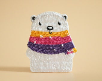 Polar Bear Iron On Patch: Christmas Embroidered Applique