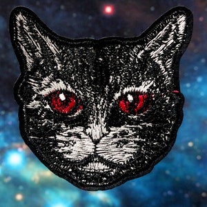 mystic cat embroidered patch,Red eye black cat,  iron on patch,embroidered,edge burn out,Applique