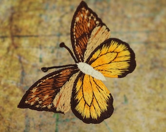Brown Butterfly Embroidered Sew-On Patch: Edge Burnout Applique
