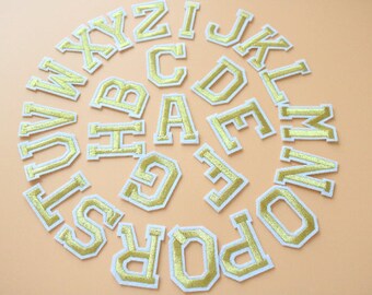 Golden Embroidered Letter Patch: Iron-On Applique