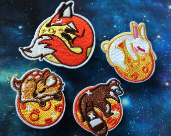 Moon Animal Embroidered Iron-On Patch: Fox, Deer, Rabbit, Racoon