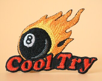 Cool try patch,The eight ball, iron on patch,embroidered,edge burn out,Applique,DIY,patch for mask