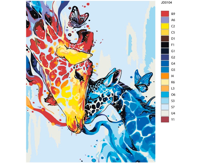 Giraffes Family Painting By Numbers DIY Kit Paint By Number Etsy