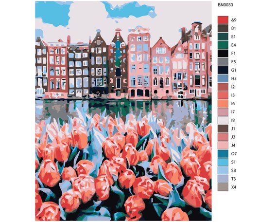 Floral Town Oil Painting For Adults City View Paint By Numbers Etsy