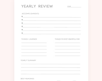 Yearly Review, Yearly Reflection, Annual Review, Yearly Goals Review, Digital Download Printable, Year End Review, Instant Download PDF