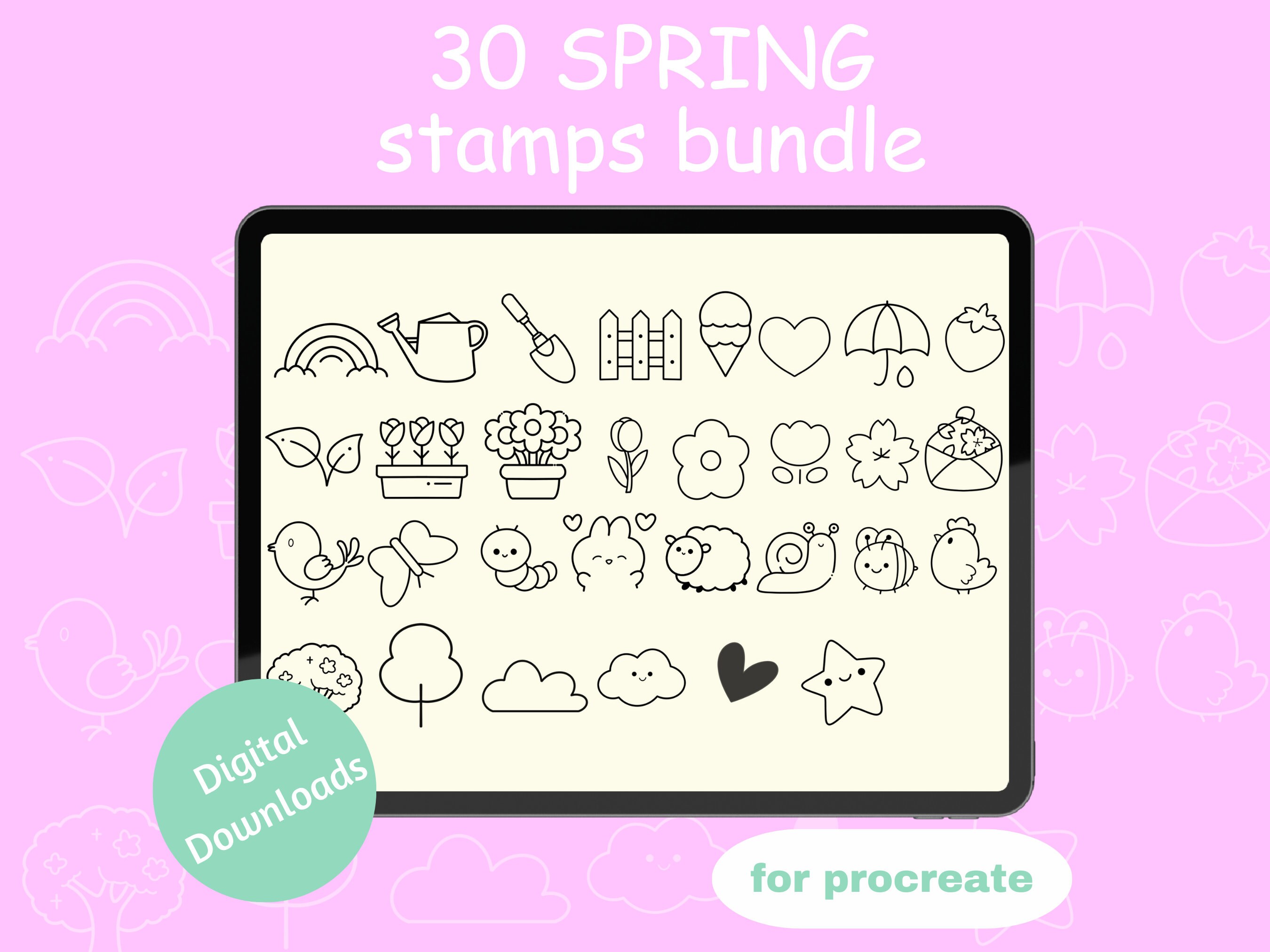 30 Spring Stamps Bundle for Procreate Doodle Stamps - Etsy
