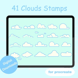 41 Clouds Stamps, Procreate Brushes, Color Palette for Procreate, Doodle Stamps, Procreate Stamps, Kawaii Stamps, Pastel Color Palette