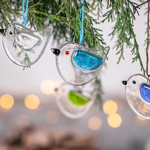 Fused Glass Bird Ornament, Handmade Christmas Decoration