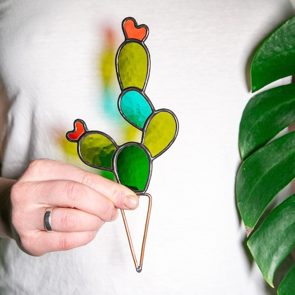 Stained Glass cactus,  plant stakes, suncatcher