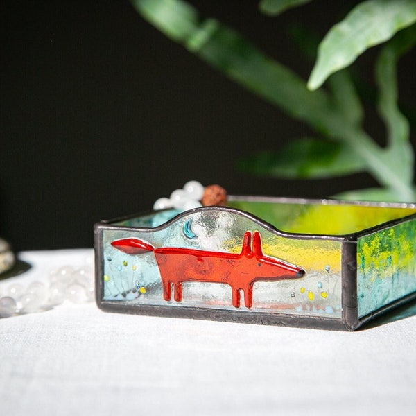 Fused glass fox, Stain glass tray, Fox lovers gifts