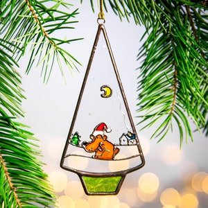 Dog Christmas ornaments, Stained glass tree decorations
