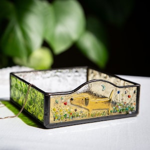 Custom Stained Glass Dog Breed Trinket Dish: Pet Memorial Gift