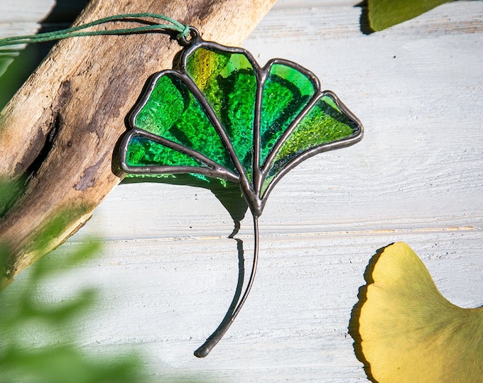 Ginkgo Leaf Suncatcher Stained Glass Art Christmas Gift Etsy