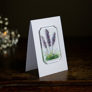 Lavender Fused Glass Card - Purple Lilac & Floral Meadow Design
