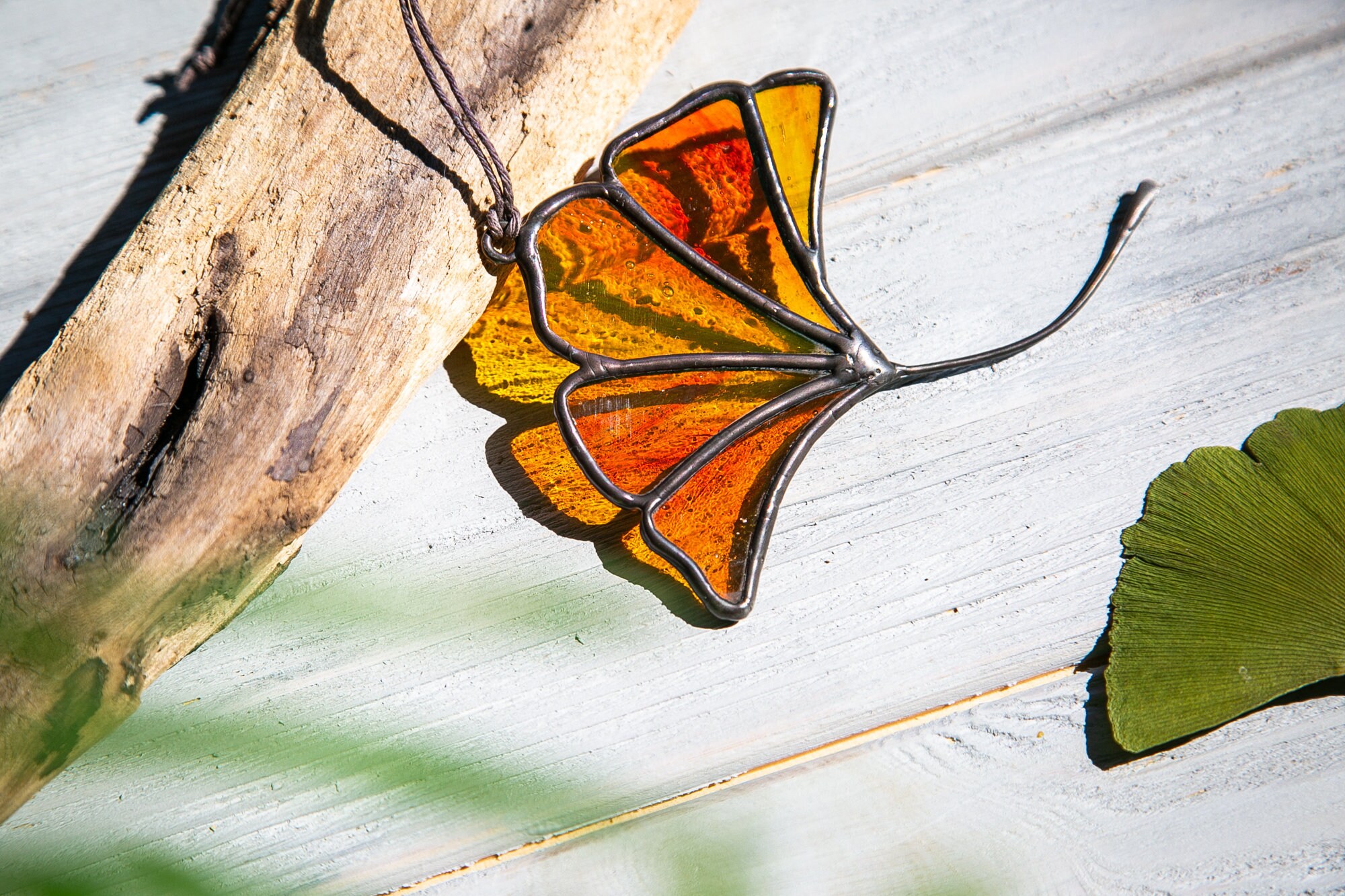 Stained glass ginkgo leaves suncatcher Tiffany Glass art Etsy