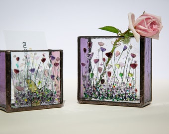 Fused glass Wildflowers art,  Tiny Vases Inspired by Bright Sunrays