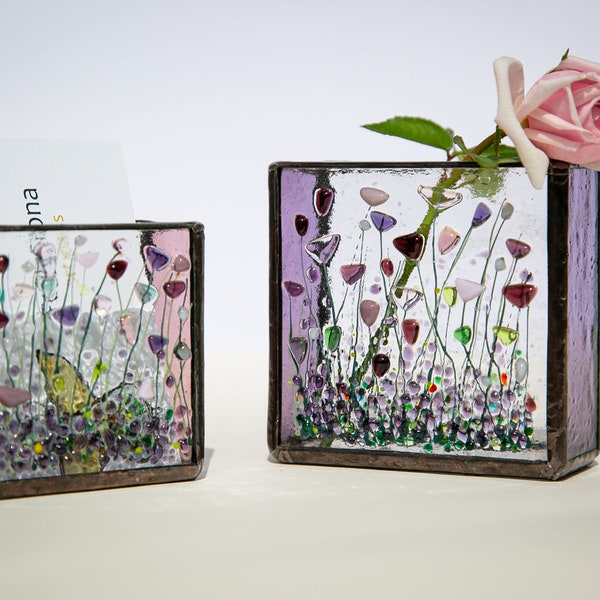Fused glass Wildflowers art,  Tiny Vases Inspired by Bright Sunrays