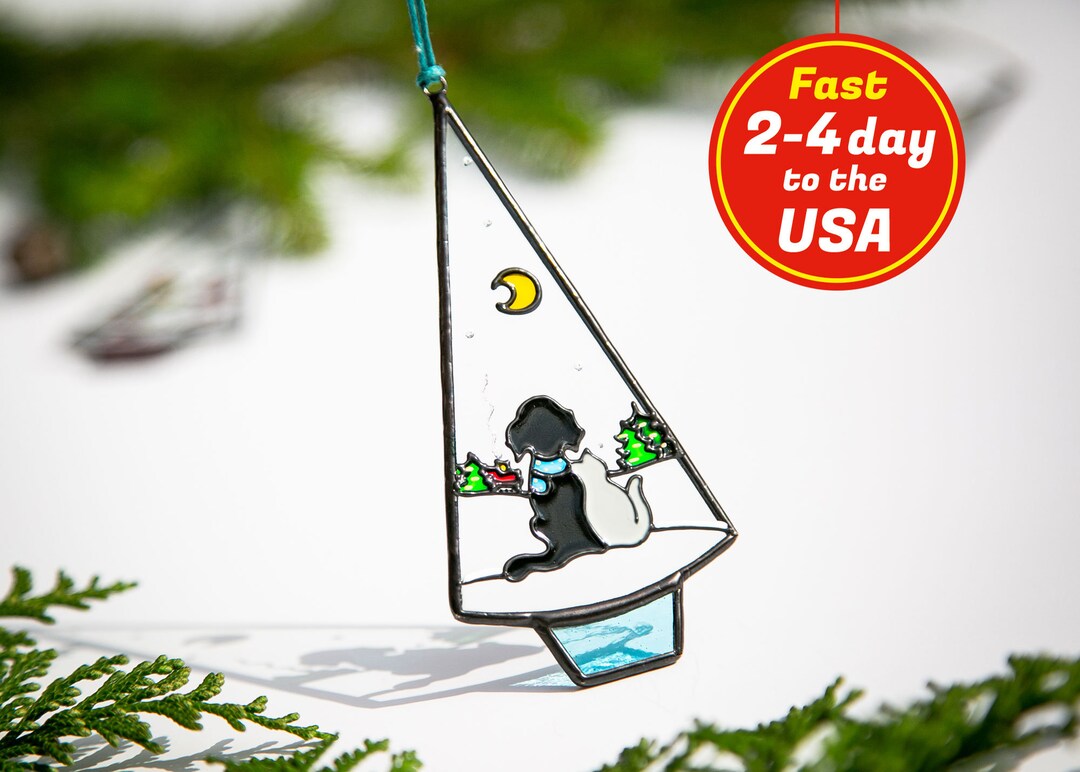 Dog and Cat Christmas Ornaments Holiday Decorations Stained Etsy
