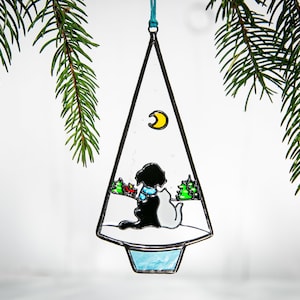 Dog and Cat Christmas Ornaments, Holiday decorations, Stained glass tree