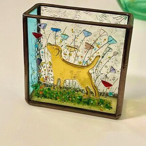 Stained glass Dog memorial gift, Golden Retriever, Labrador decor, Fused glass art image 4