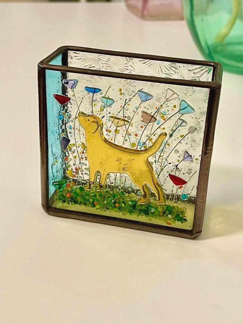 Stained glass Dog memorial gift, Golden Retriever, Labrador decor, Fused glass art image 4